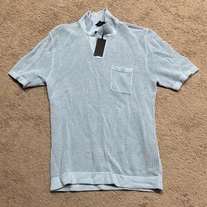 Men's Light Blue Mesh Short-Sleeve Polo with Chest Pocket